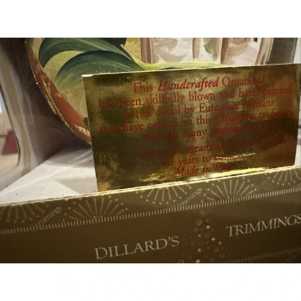 Dillards Trimmings Christmas Gold w/ Hand Painted Mountain & Church Scene Signed